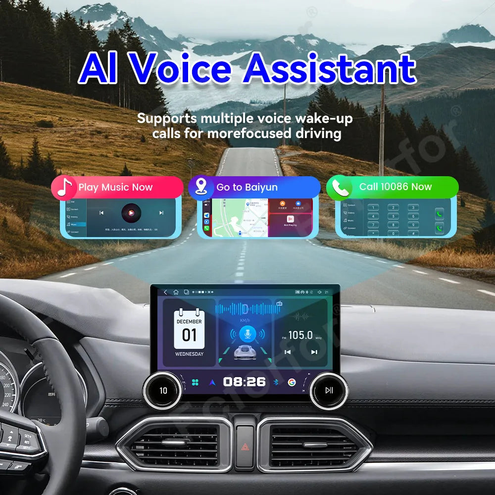 Upgrade 11.5 Inch Android 15 Ultra Clear HD Touch Screen Wireless CarPlay GPS Multimedia P
