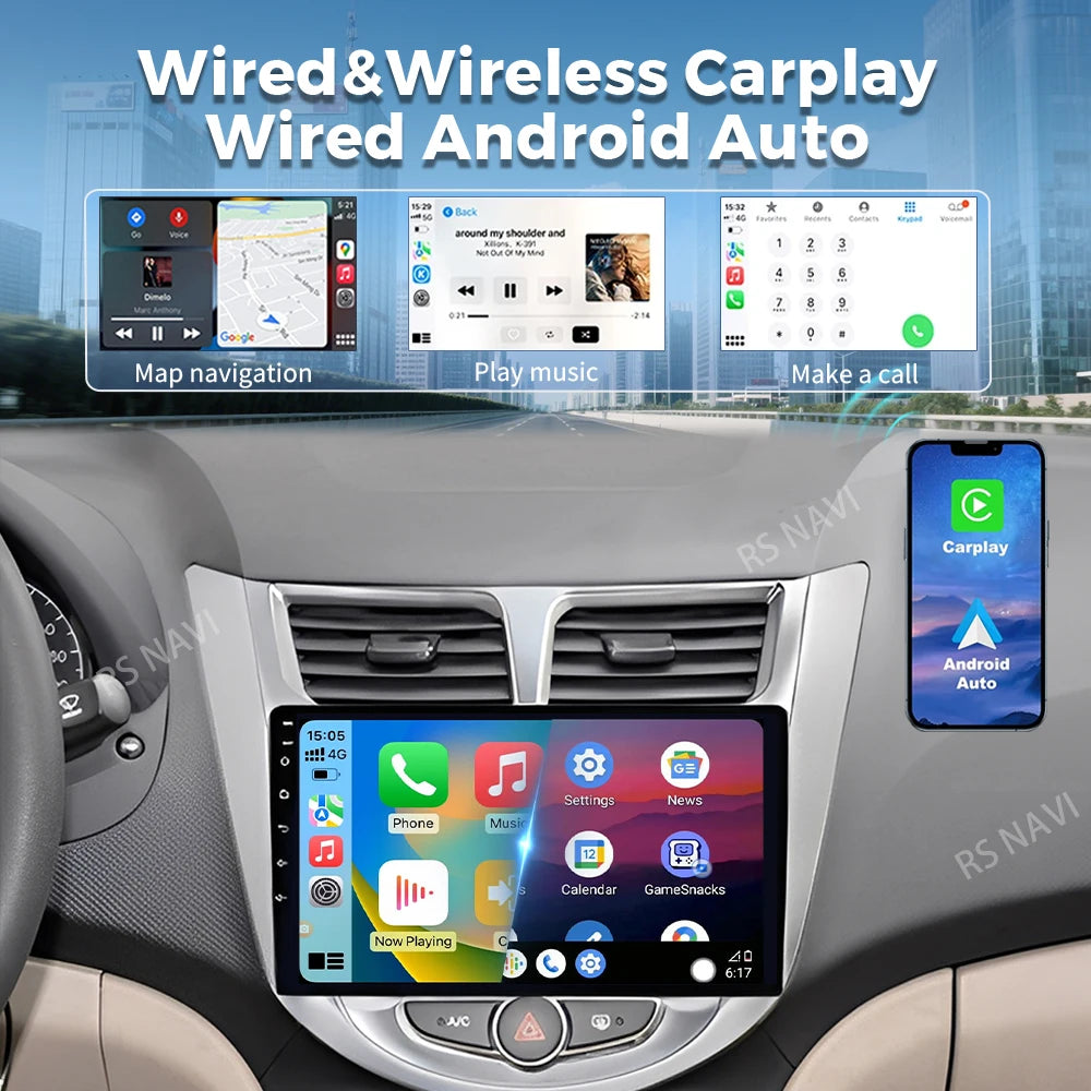 Qualcomm Android 16 For Hyundai Solaris 1 2010 - 2016 2K QLED Car Radio Multimedia Video P