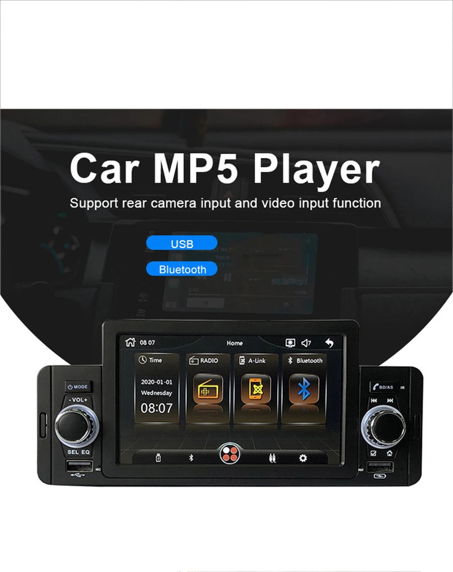 5" Touch Screen Single 1 Din Vintage Car Dash Radio Stereo Bluetooth MP5 Player