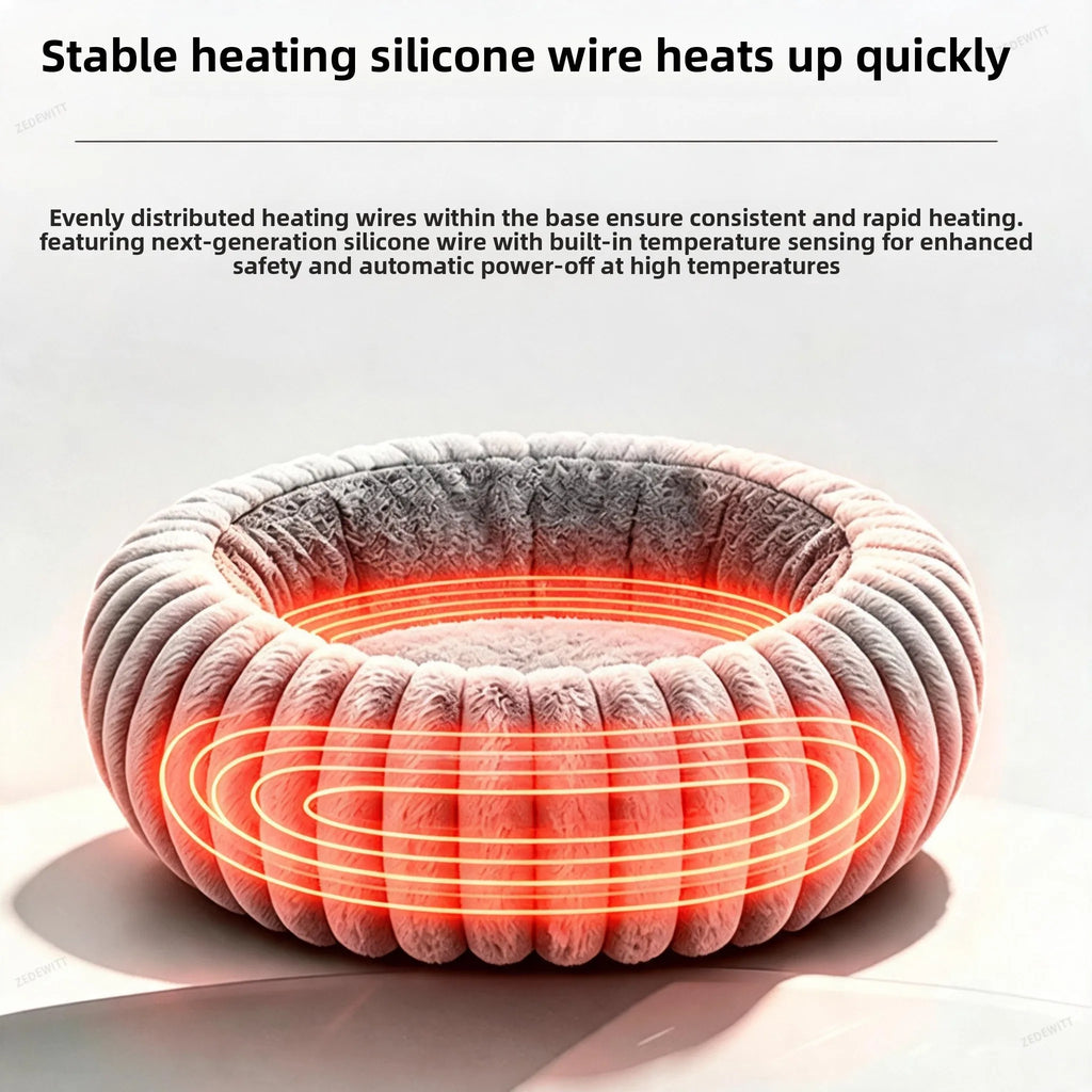 Electric Heating Plush Pet Sofa Bed Winter Warm Round Cat Dog Bed Smart Timed Temperature Contro - Automotive LED Light