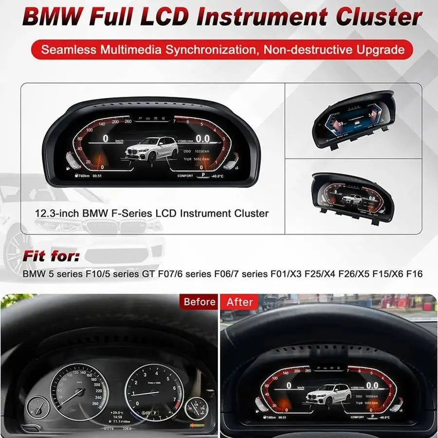 12.3inch LCD Dashboard Panel Instrument Cluster For BMW 5 6 7 Series GT F10 F06 F12 F13 F0 | AUTOKITSHOP