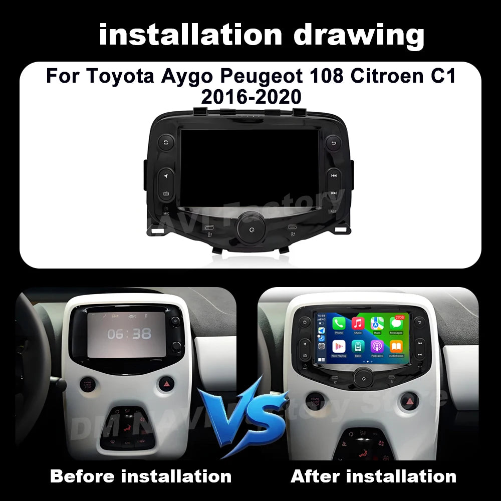 Android OS for Toyota Aygo Peugeot 108 Citroen C1 2016 - 2020 Wireless CarPlay Car Radio M