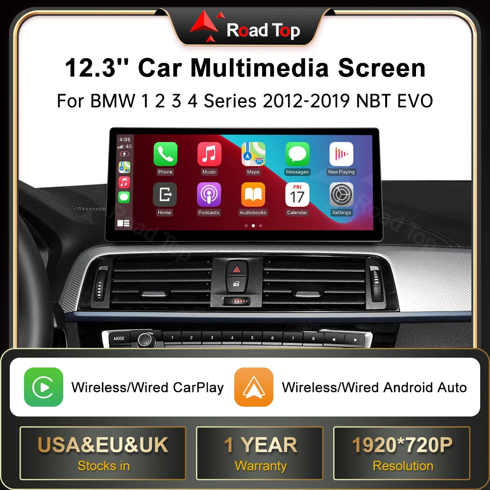 12.3 inch RoadTop Multimedia Linux Screen Wireless CarPlay For BMW Series 1 2 3 4 F20 F21