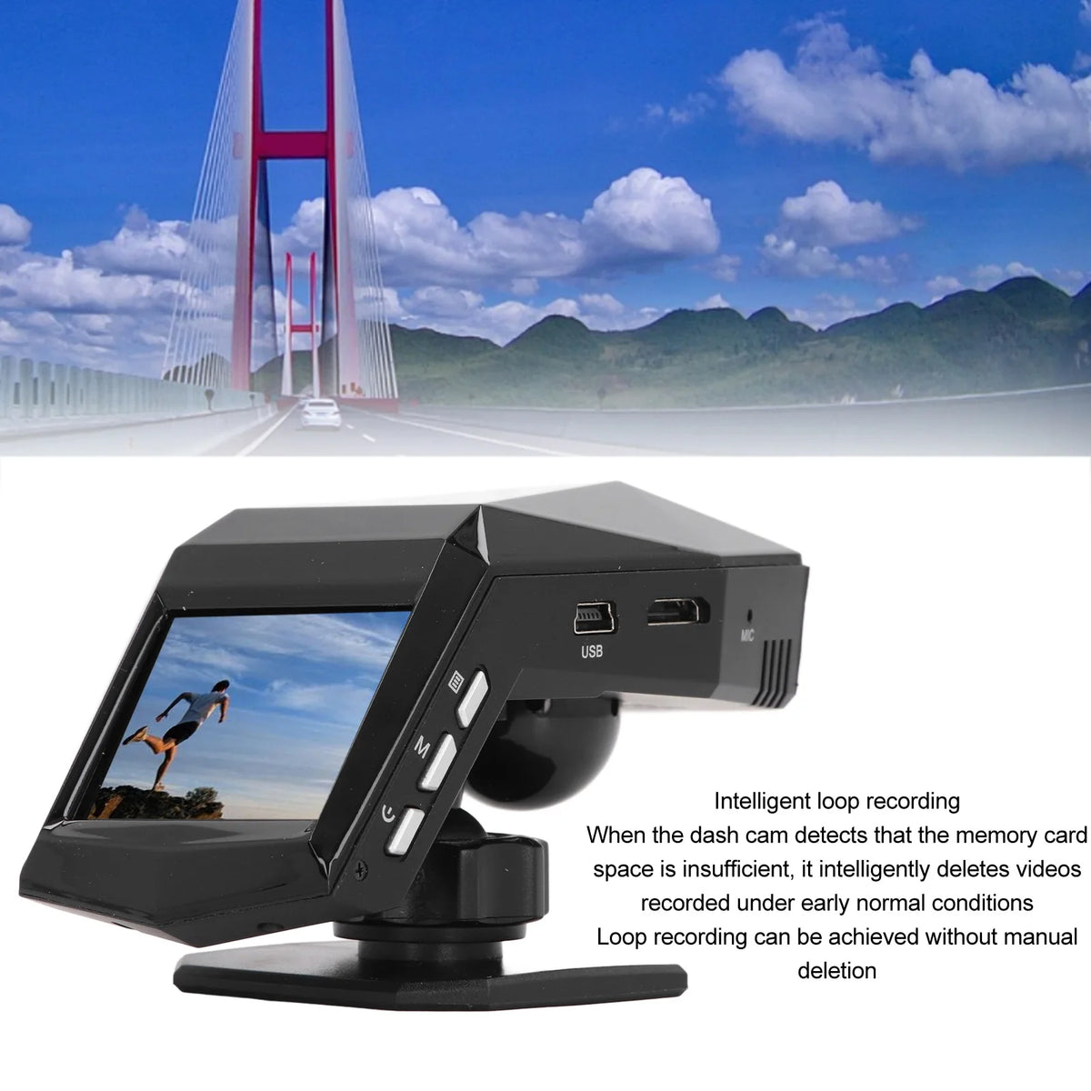 Front and Rear Dash Cam Loop Recording 170 Degree Wide Angle 2.0 Inch Display Screen Dash Cam Fr - Automotive LED Light