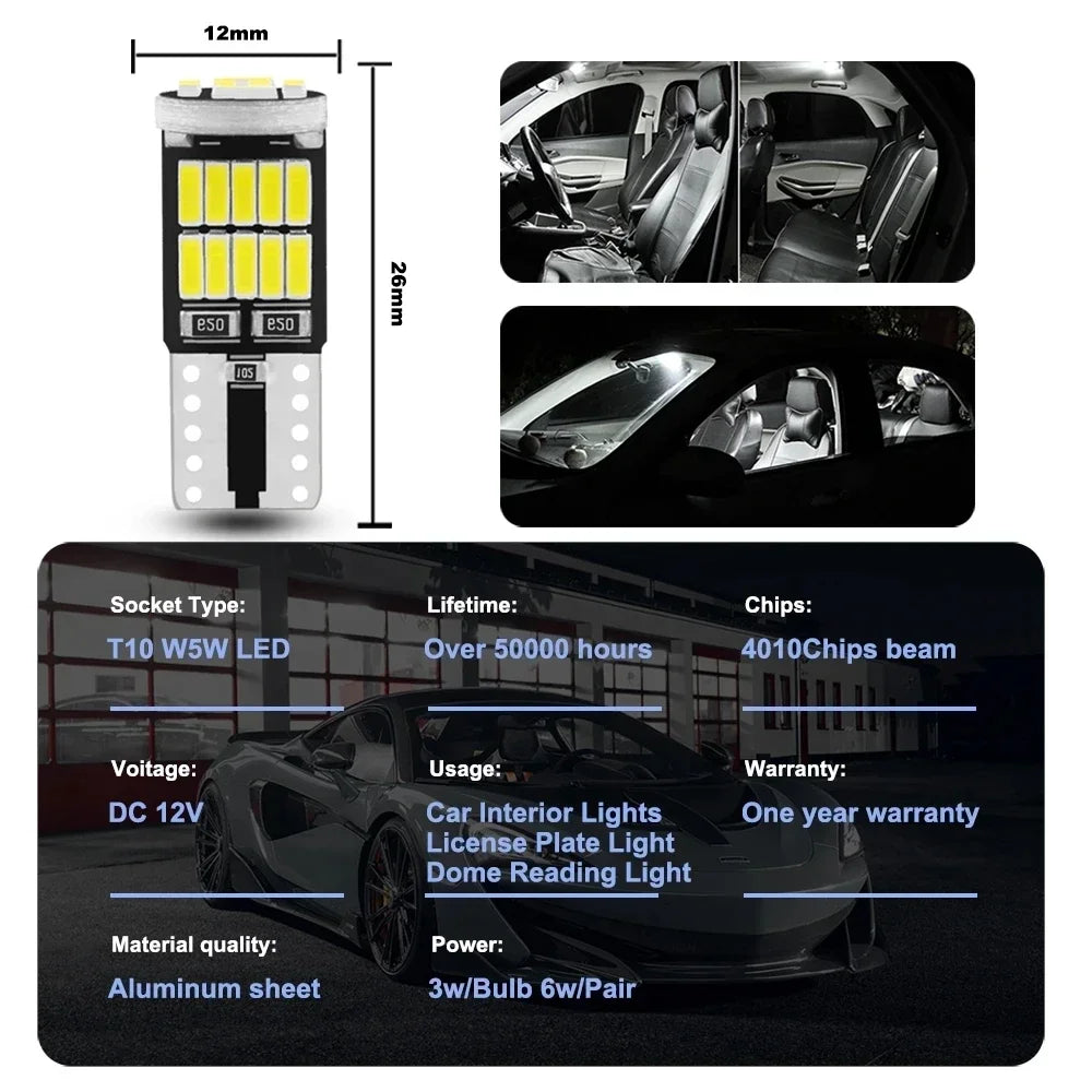 T10 W5W 194 501 Led Canbus No Error Car Interior Light T10 26 SMD 4014 Chip Pure White Ins
