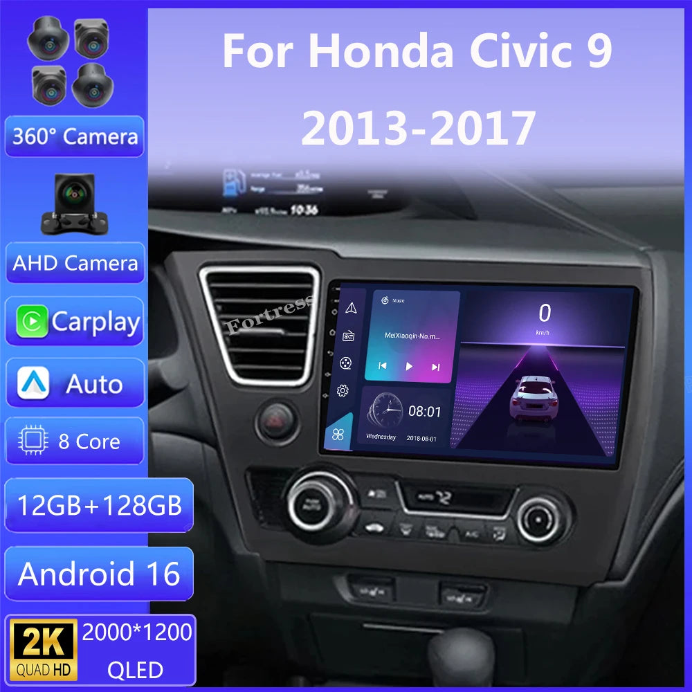 Car Radio Android 16 For Honda Civic 9 2013 2014 2015 2016 Video Player Qualcomm Multimedi