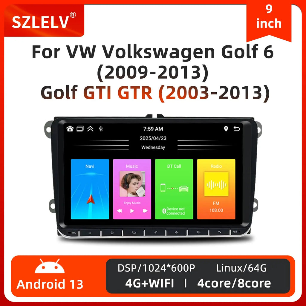 9 Inch Wireless CarPlay Android 13 Car Radio with Buttons for VW Golf Jetta Passat Tiguan