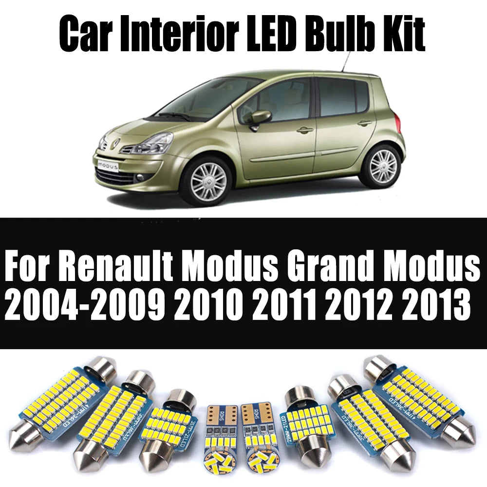 12-Piece LED Interior Light Kit for Renault Modus Grand Modus 2004- 2010 - Canbus Dome Map Door Trunk Bulbs | AUTOKIT...