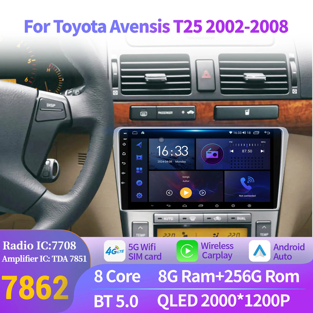 Car Radio Multimedia For Toyota Avensis T25 2002-2008 Android 14 Navigation Multimedia Wir