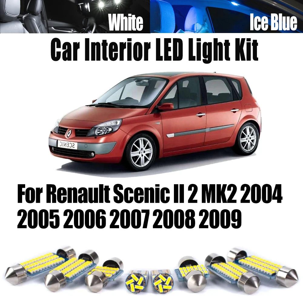 16-Piece LED Interior Light Kit for Renault Scenic II 2 MK2 2004- 2006 - Canbus Dome Map Door Trunk Bulbs | AUTOKITSHOP