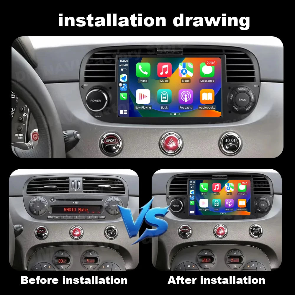 Wireless Carplay Android Auto for FIAT 500 Abarth 2007-2015 Car Radio Touch display Multim