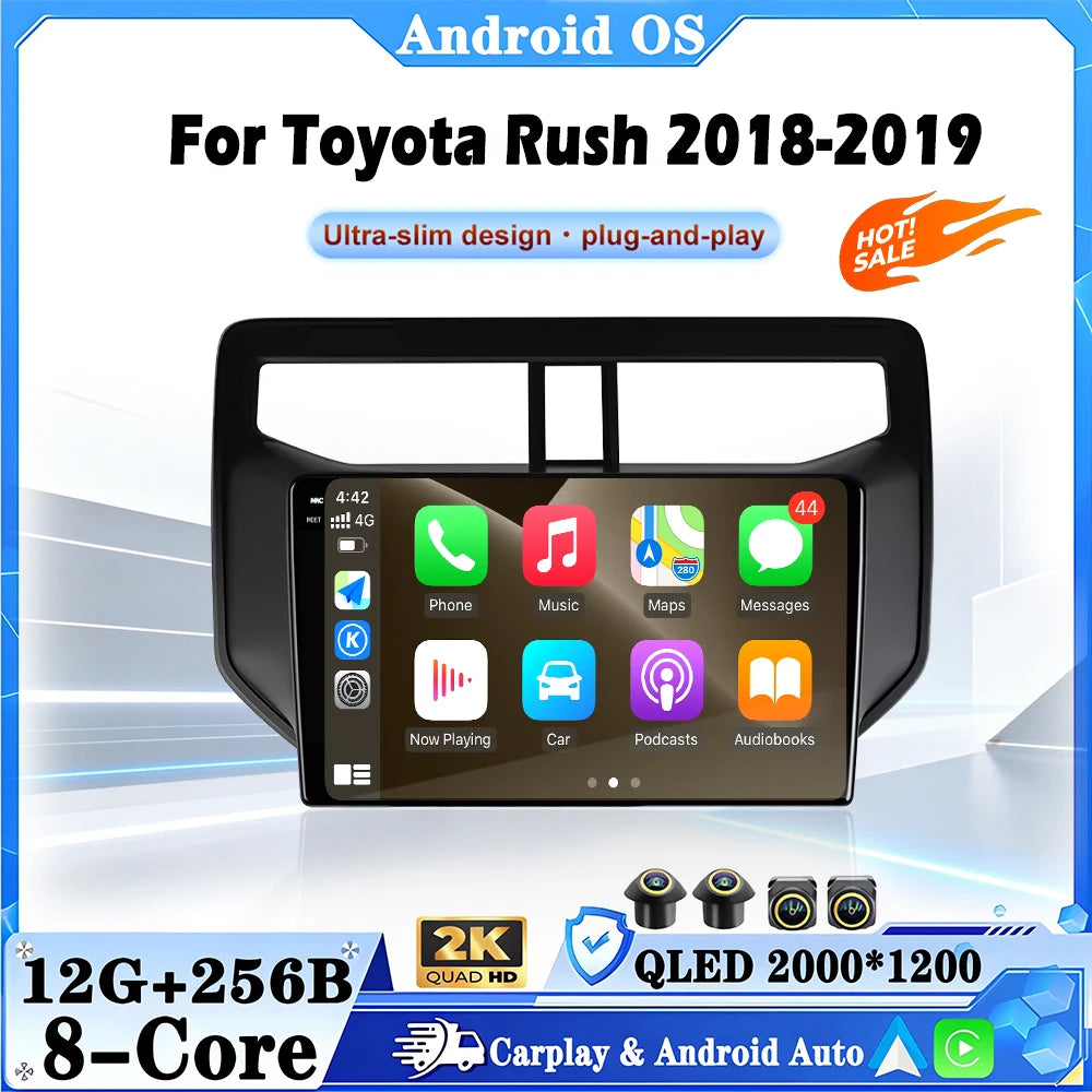 Android Auto For Toyota Rush 2018-2019 QLED 2000*1200P Touch Screen Carplay Car Radio Mult