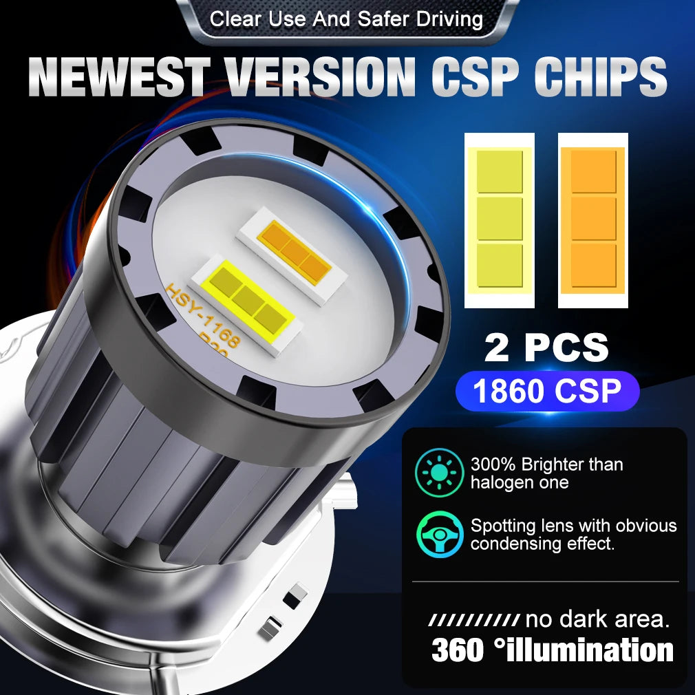 25000LM H4 LED Moto H6 BA20D LED Motorcycle Headlight Bulbs CSP Double Lens White Yellow H