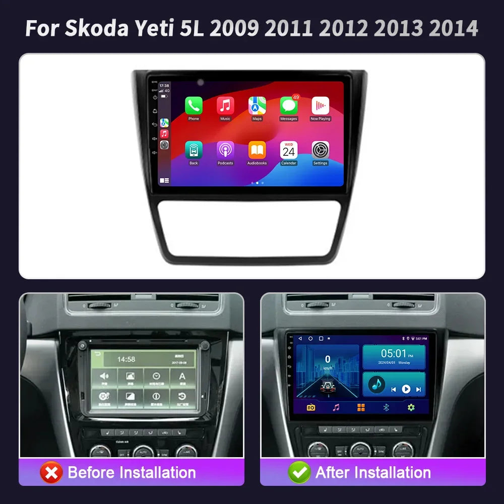 Android 14 Car Radio For Skoda Yeti 5L 2009 2010 2011 2012 2013 2014 Stereo Auto Wireless