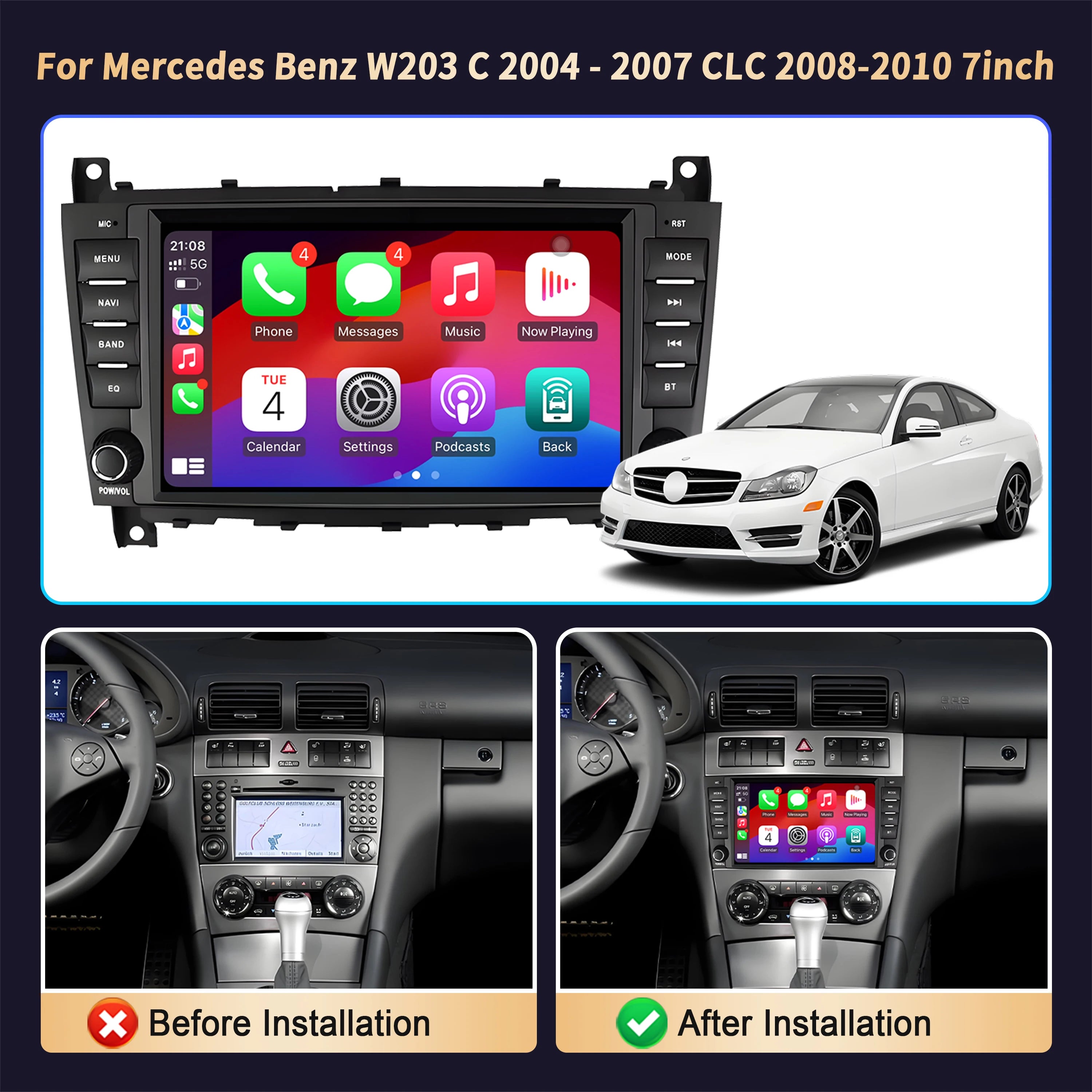 For Mercedes Benz CLC W203 C-Class C180 C200 CLK200 CLK W209 Wireless Android Carplay Mult