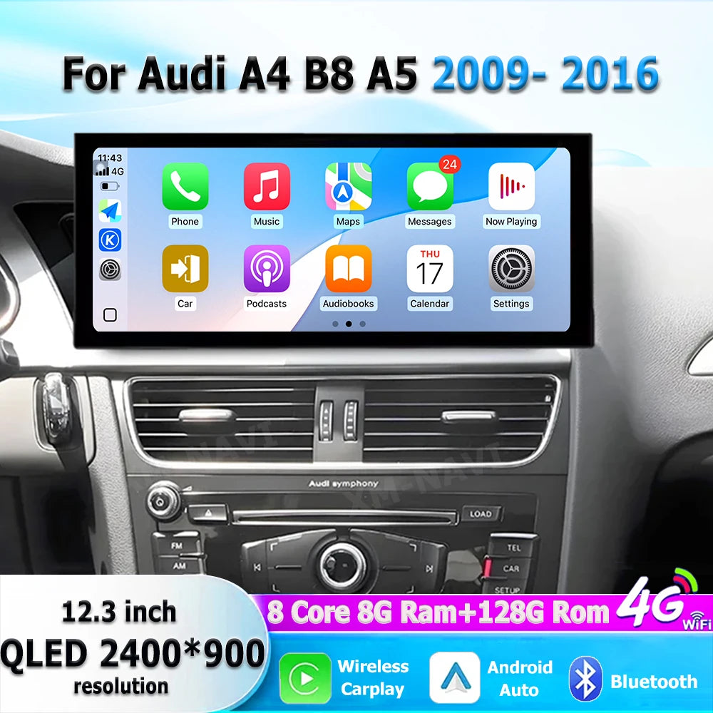 Android 16 Auto For Audi A4 B8 A5 2009 - 2016 Bluetooth WiFi Carplay GPS Navi 4G Car Video
