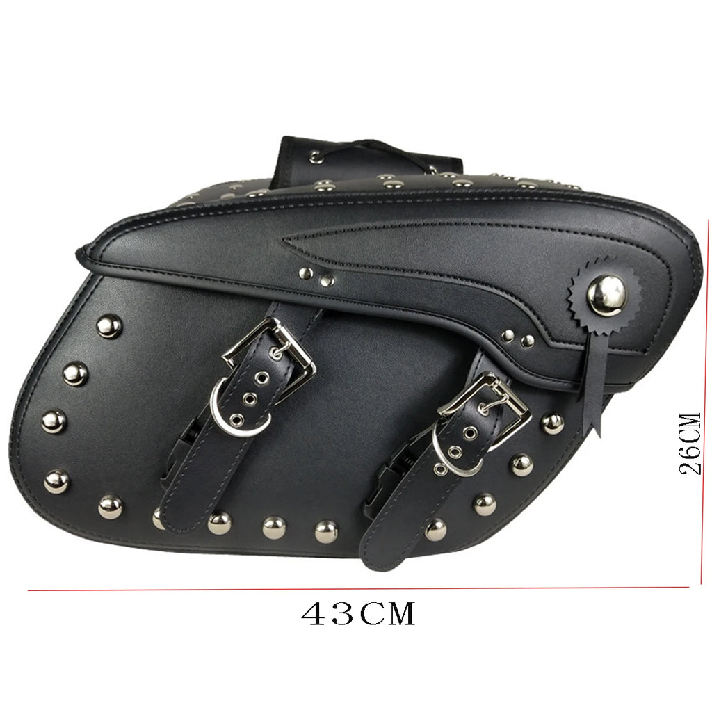 Universal Motorcycle Black Saddle Bag Rivet Bag Large Capacity Luggage Bag For Harley Touring Sa - Automotive LED Light