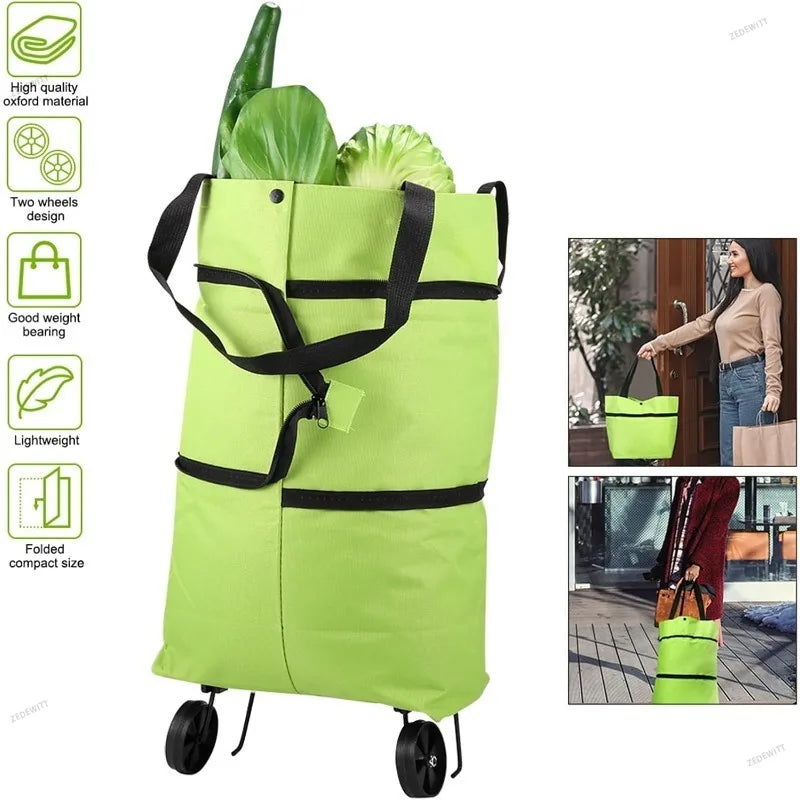 Lightweight 2 In 1 Foldable Grocery Cart Waterproof Rolling Tote Bag With Wheels Collapsible Tro - Automotive LED Light