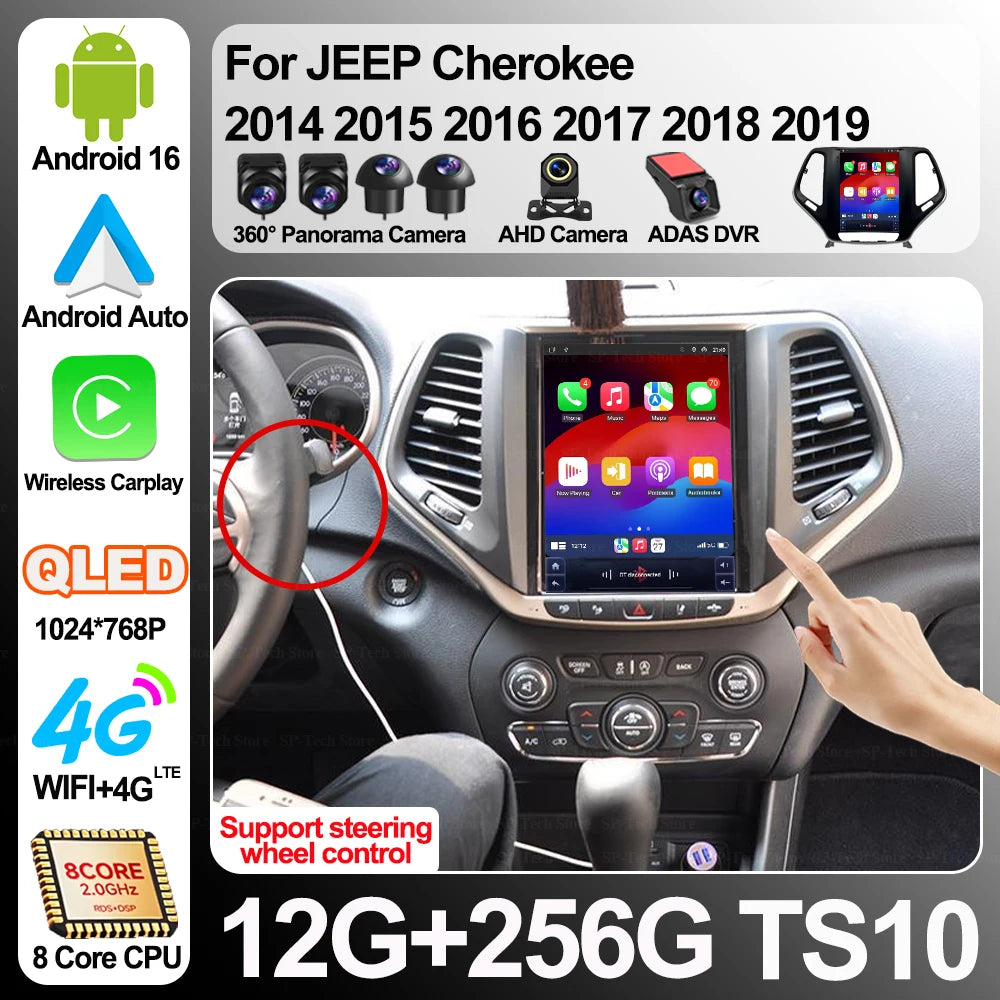 Android 16 For Jeep Cherokee 2014 2015 2016 2017 2018 2019 9.7" Car Radio Multimedia Video | AUTOKITSHOP