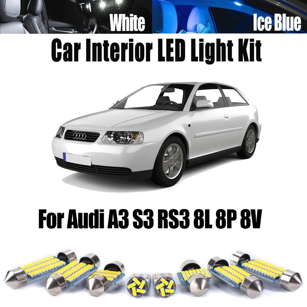 LED Interior Light Kit for Audi A3 S3 RS3 8L 8P 8V LED Interior Reading Dome Trunk Light Kit Car Door Vanity Mirror B...
