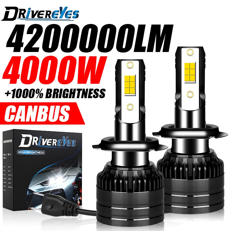 4200000LM 4000W H7 H4 LED Headlight Canbus H11 H1 9005 HB3 H8 H9 9006 HB4 9012 HIR2 4300K