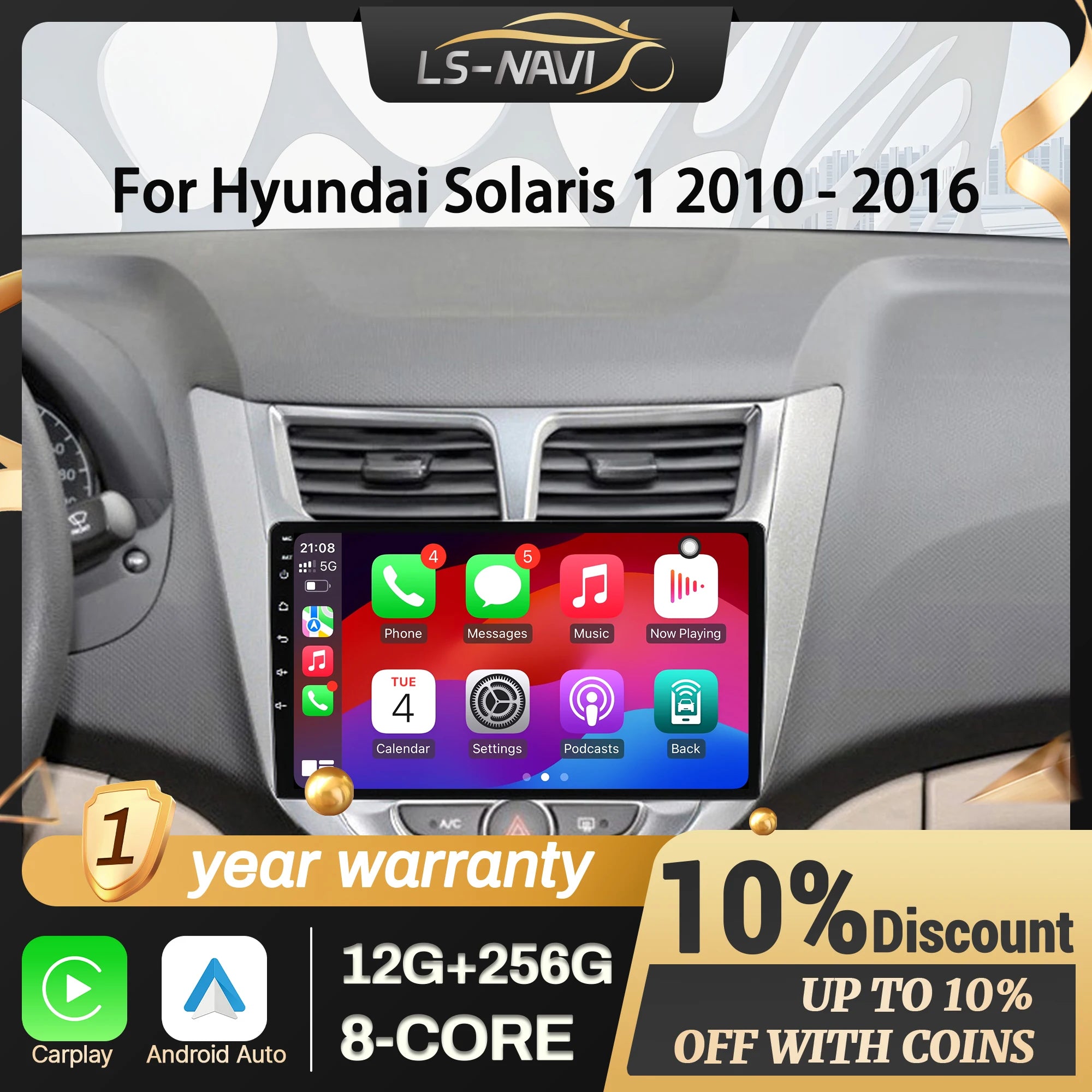 For Hyundai Solaris 1 2010-2016 Android 14 Car Radio Multimedia Navigation Wireless CarPla