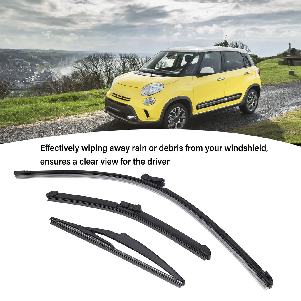 3Pcs Front Rear Wiper Blades Set for Fiat 500 500C 500L 2009 to 2023 Windshield Windscreen Tailg - Automotive LED Light