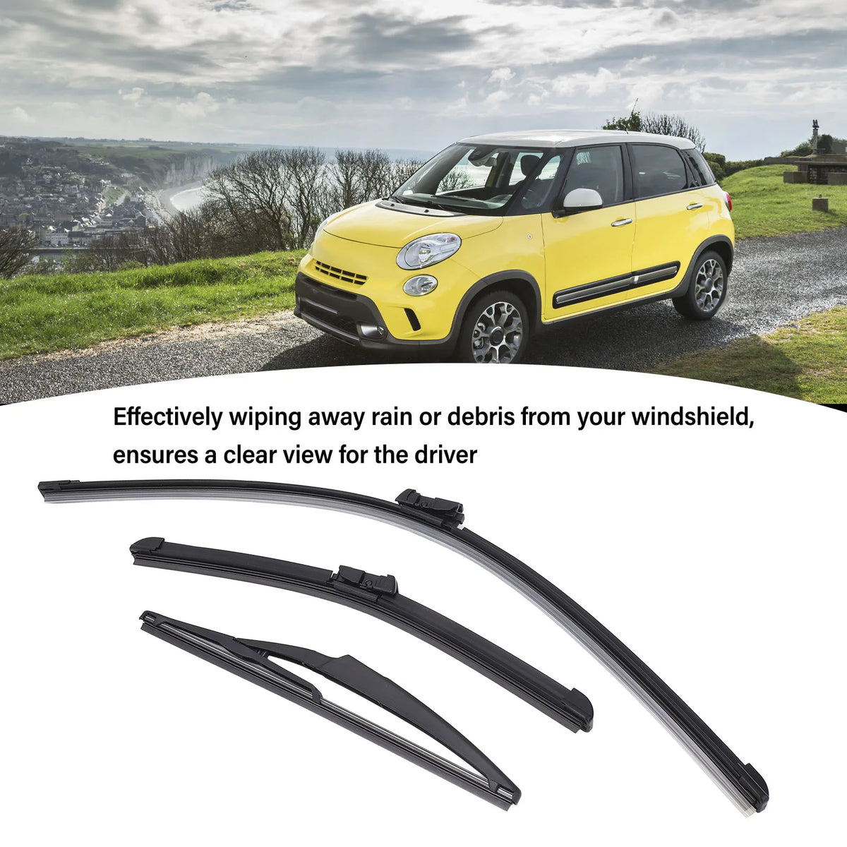 3Pcs Front Rear Wiper Blades Set for Fiat 500 500C 500L 2009 to 2023 Windshield Windscreen Tailg - Automotive LED Light