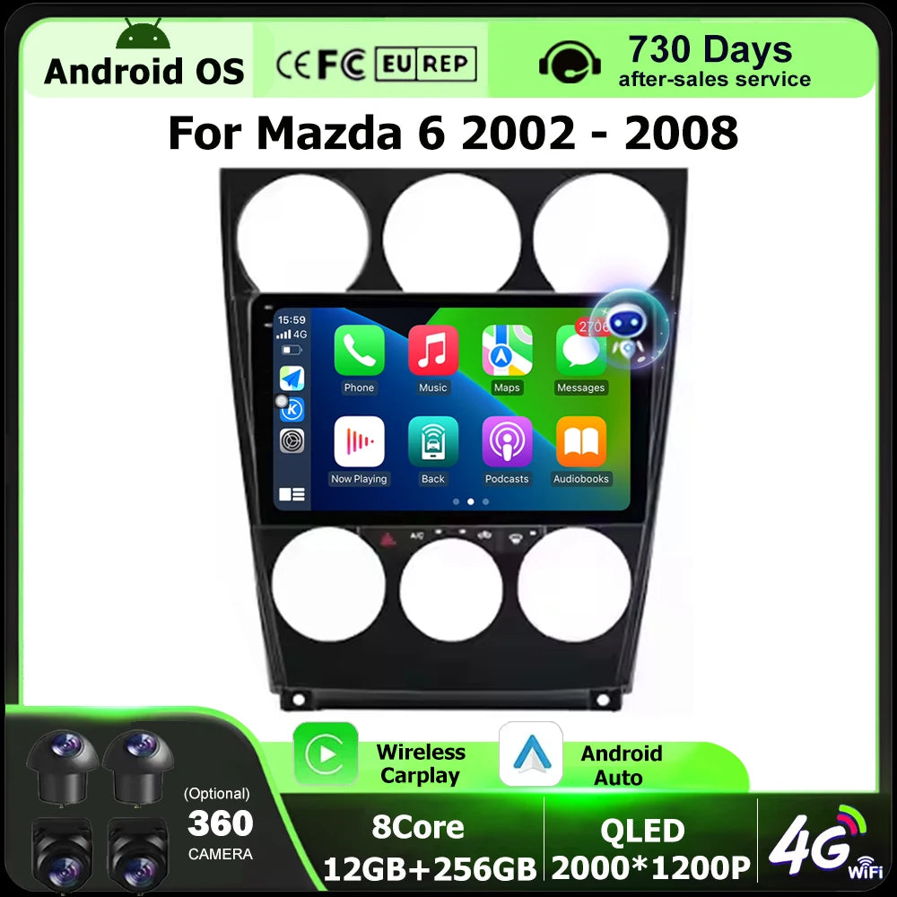 9'' Android 16 Auto For Mazda 6 2002 - 2008 Car Radio Multimedia Video Player GPS Navigati