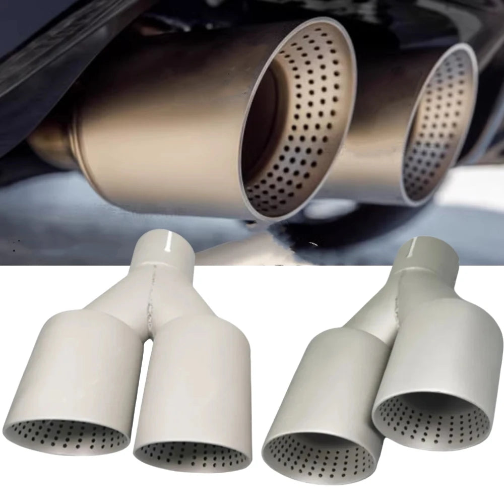 1Pcs Double Matte Stainless Steel Car Muffler Tip Exhaust Tip System Pipe Universal Exhaust Tip  - Automotive LED Light