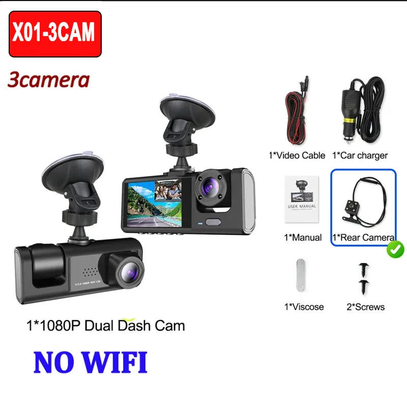 1080P Car Dvr WiFi APP 3/2Lens Dash Cam for Cars Camera for Vehicle Recorder Video Front and Rear Camera  Night Vision Dashcam