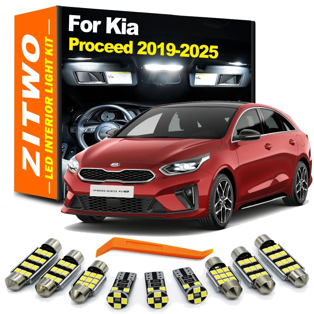 12Pcs LED Bulb Interior Dome Map Trunk License Plate Light For Kia Proceed 2019 2020 2021 2022 2023 2024 2025 Car Accessories