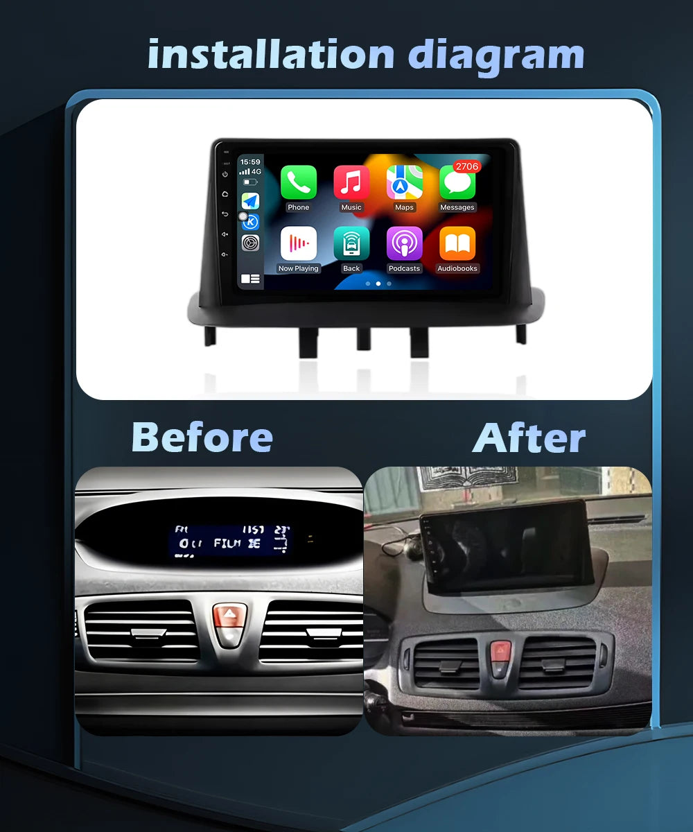 For Renault Megane 3 Fluence 2008 - 2014 Android 16 Wireless CarPlay Car Radio Multimedia