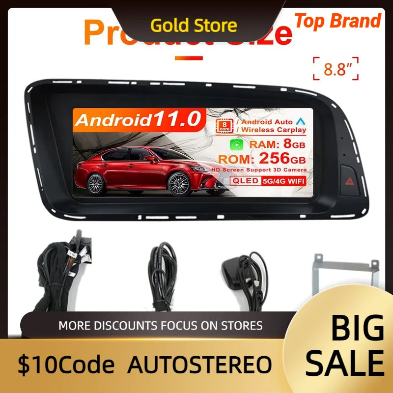Auto Stereo For Audi Q5 2009-2015 8.8" Android 13 Carplay System Car GPS Navigation Carpla