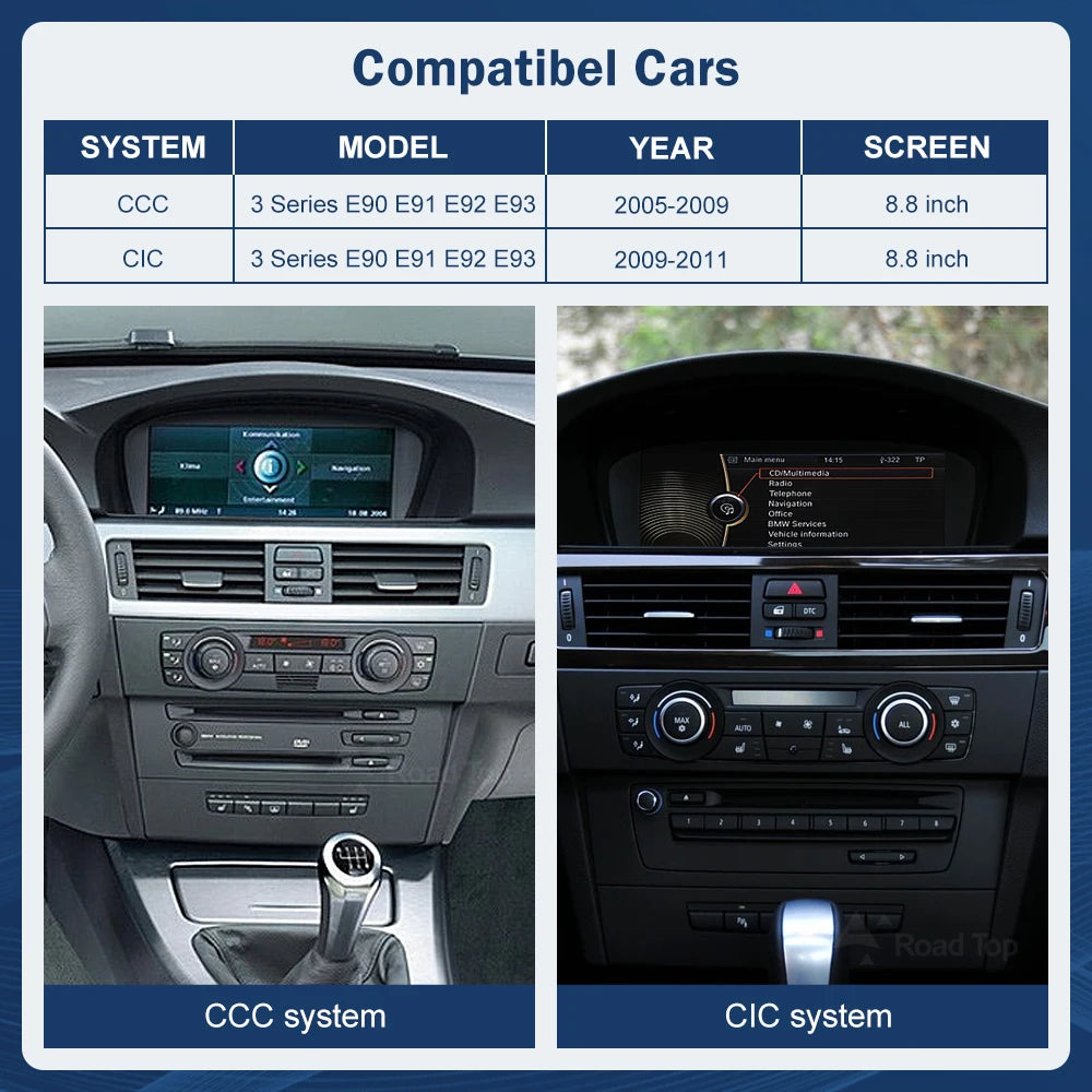 CN Road Top Wireless CarPlay Multimedia For BMW 3 Series E90 E91 E92 E93 2005-2011 CCC CIC | AUTOKITSHOP