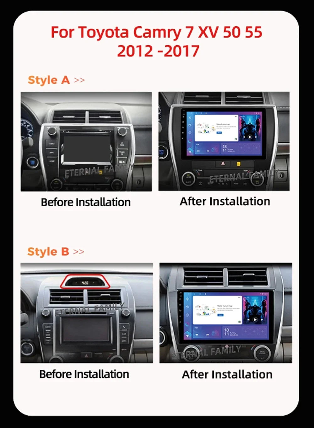 Android 16 Car Radio For Toyota Camry 7 XV 50 55 2012 2013 2014-2015 2016 2017 Multimedia