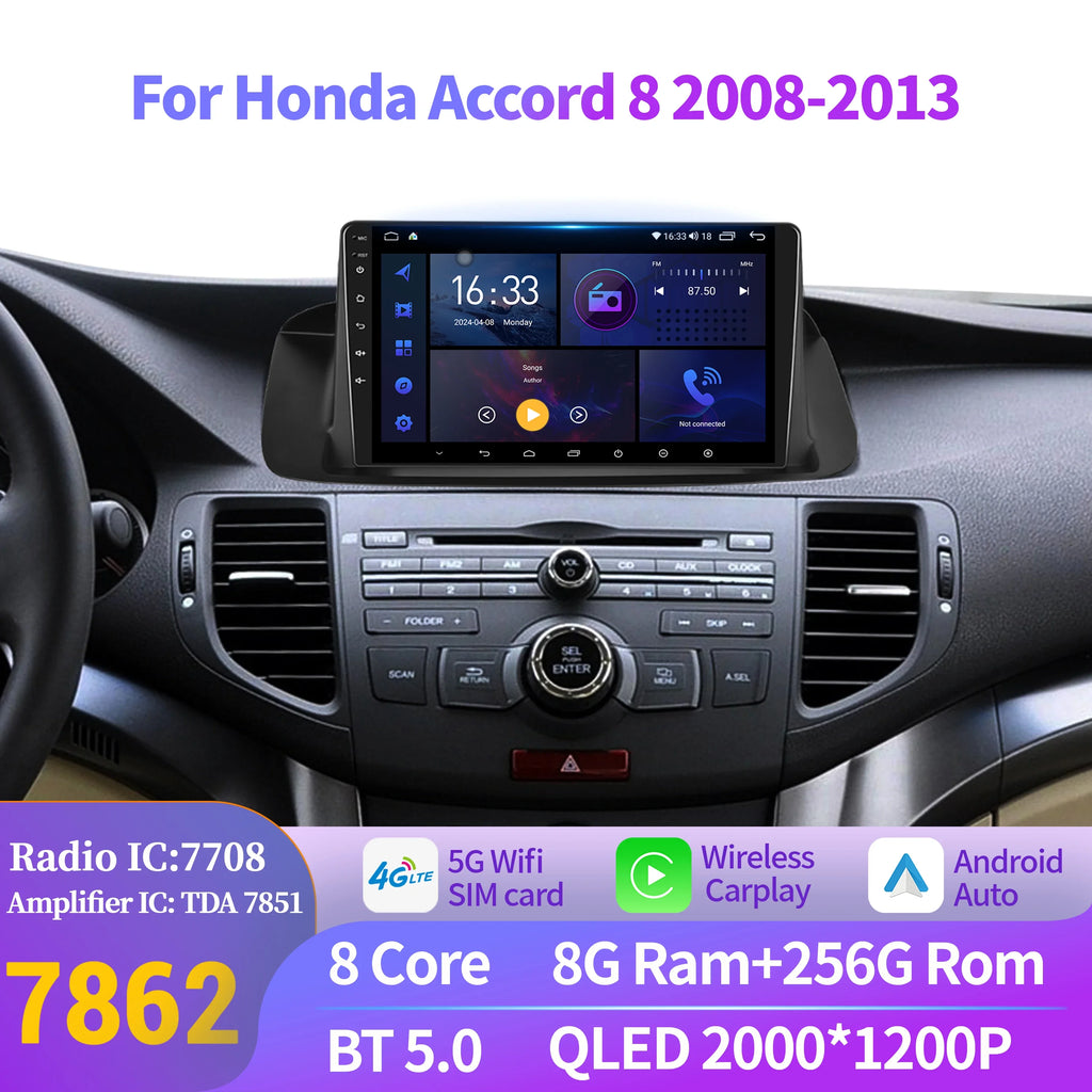 Android 14 For Honda Accord 8 Spirior 2008-2013 Car Radio Multimedia Navigation Wireless C
