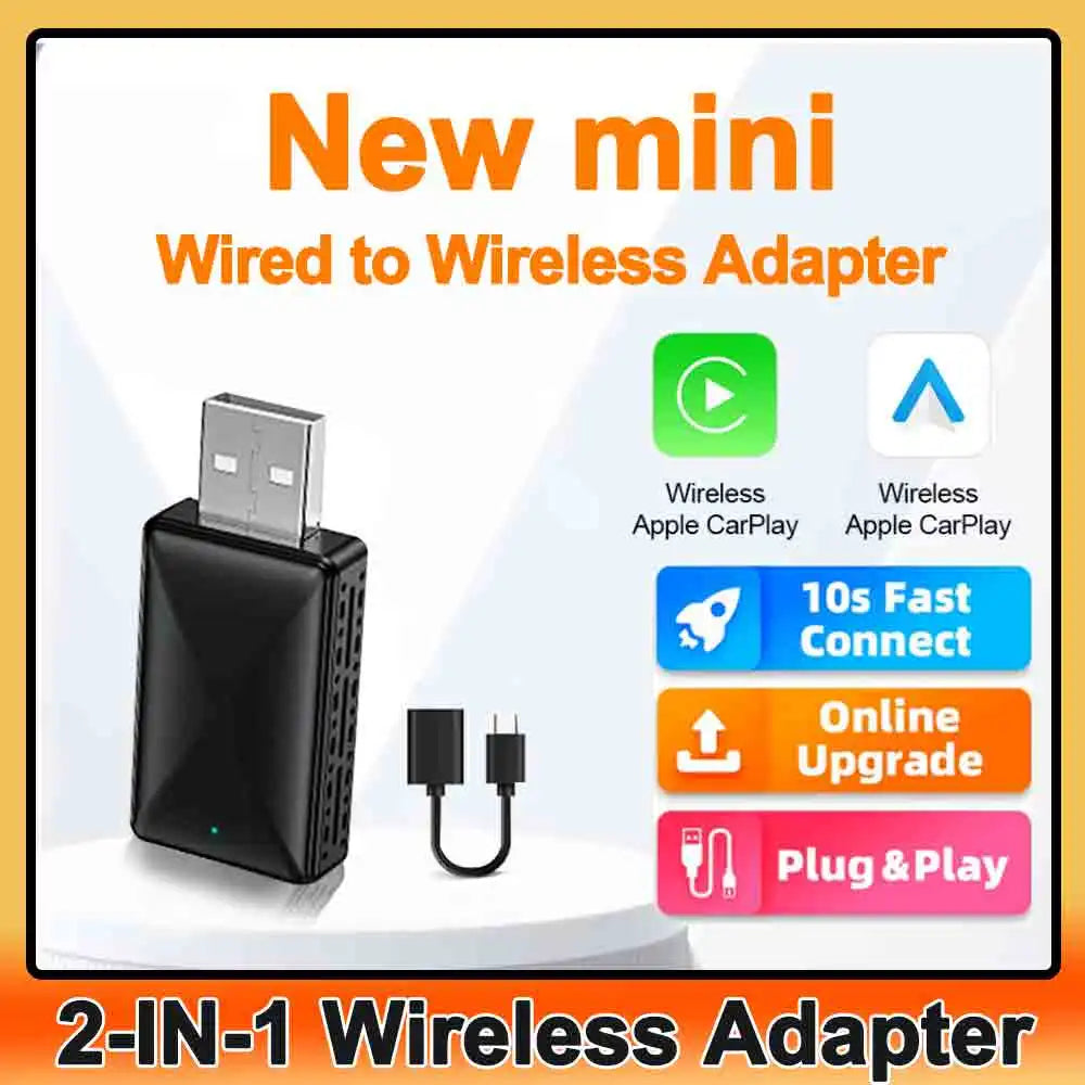 2in1 Wireless CarPlay Android Auto Adapter Wired to Wireless Mini Car Ai Box for Audi Toyo