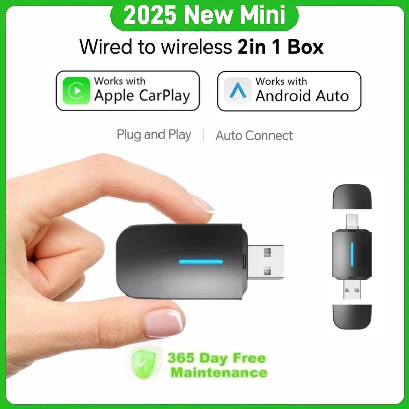 ANYFAR Dual Interface Wireless CarPlay Android Auto Wireless USB TYPE-C Adapter Smart Mini | AUTOKITSHOP