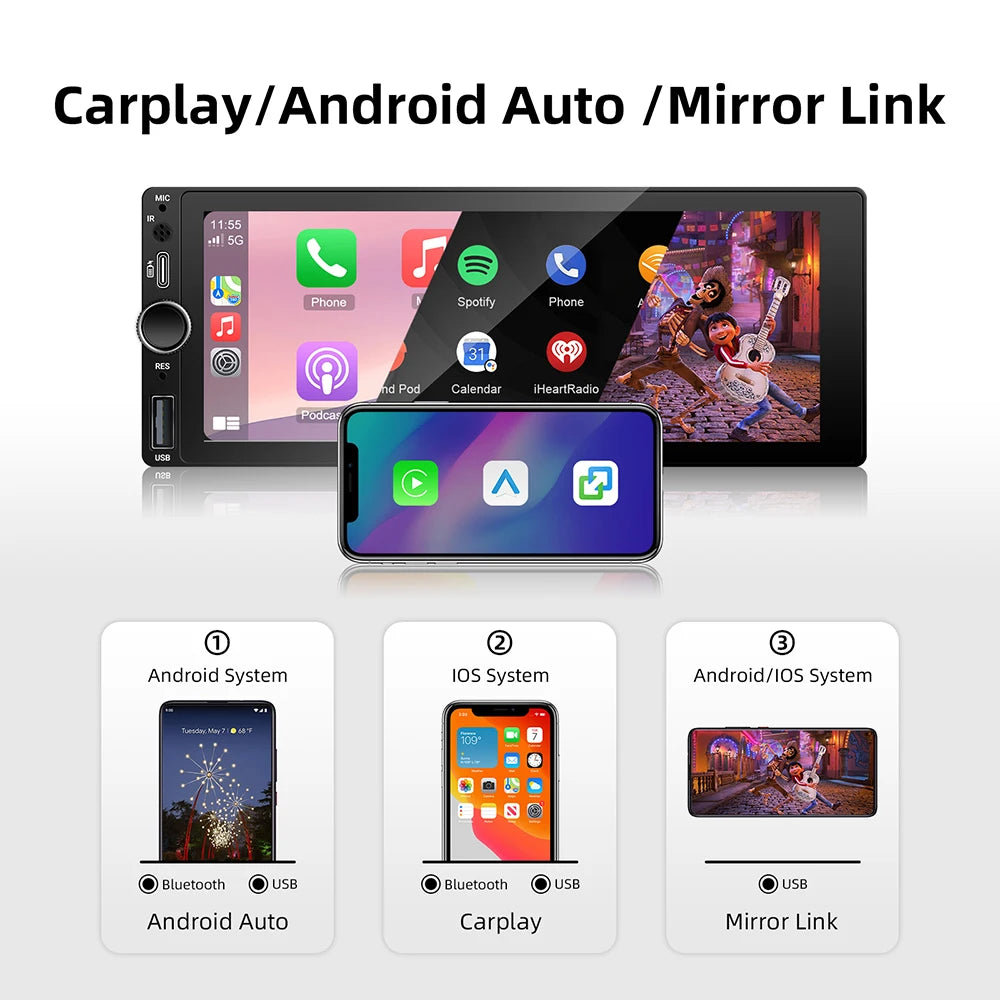 1 Din 6.86" Inch Car MP5 Player For Universal Wireless Carplay Android Auto EQ Car Radio B | AUTOKITSHOP