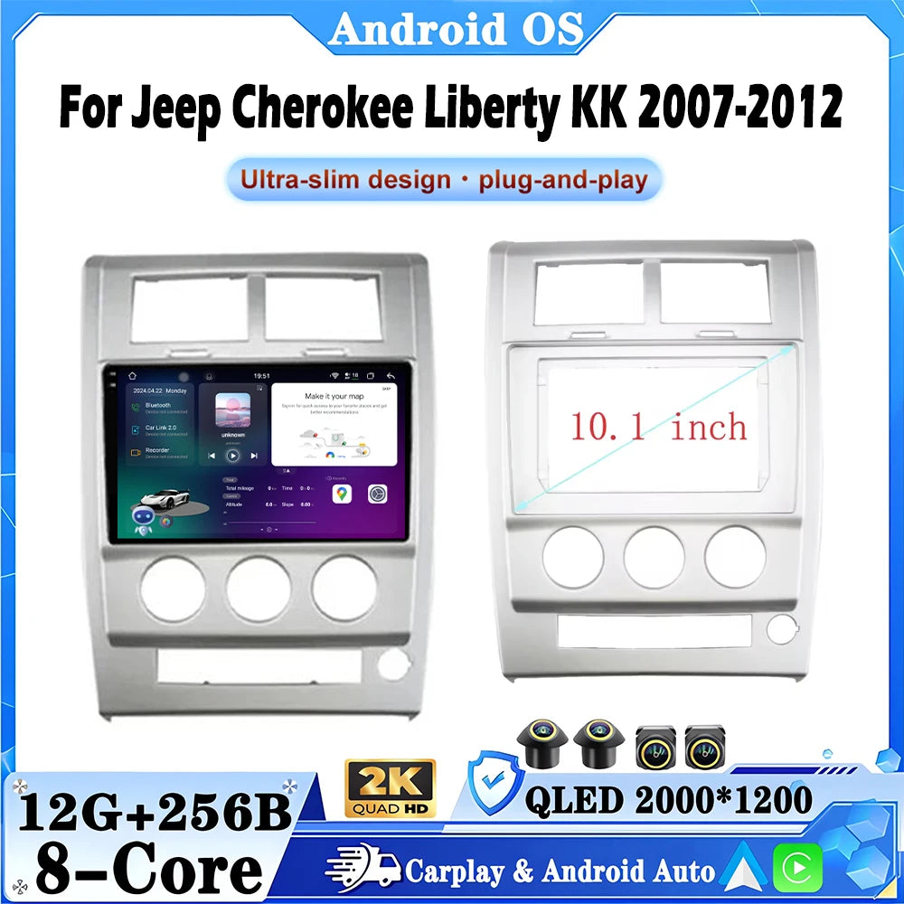 Android 16 For Jeep Cherokee Liberty KK 2007-2012 Car Video 4G GPS QLED Radio Auto radio C