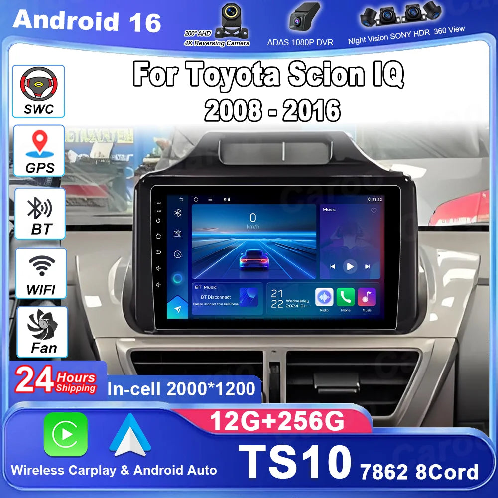 Android 16 Car Radio Stereo Head Unit For Toyota Scion IQ 2008-2016 Multimedia Video Playe