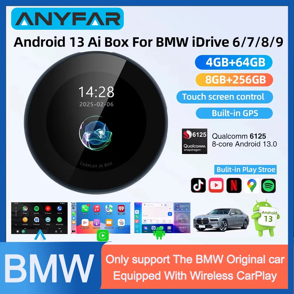 OEM Screen Upgrade QCM6125 Android 13 AI Box For BMW Cars Wireless CarPlay For BMW ID6 ID7