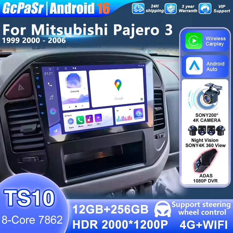 Android For Mitsubishi Pajero 3 V70 V60 1999 2000 2001 - 2006 Car Auto Radio Carplay Multi
