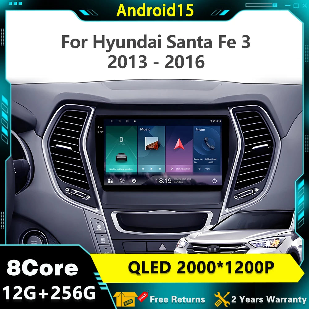 Android 15 For Hyundai Santa Fe 3 2013 - 2016 Radio Multimedia Player Navigation GPS Head