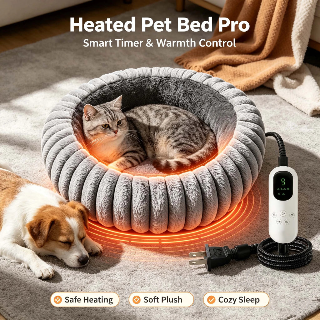 Electric Heating Plush Pet Sofa Bed Winter Warm Round Cat Dog Bed Smart Timed Temperature Contro - Automotive LED Light