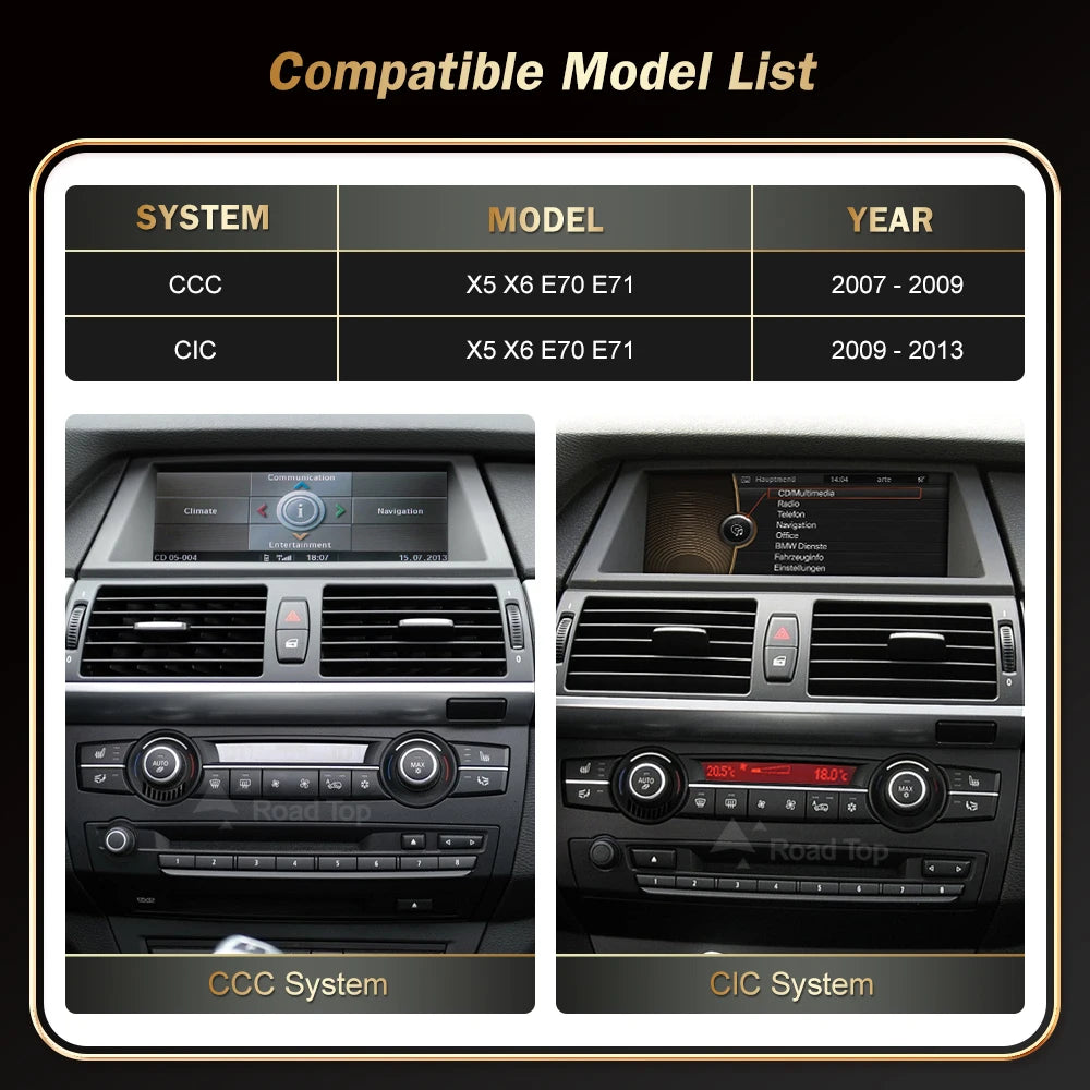 RoadTop Wireless CarPlay For BMW X5 X6 E70 E71 2007-2013 CCC CIC Multimedia Display Touch