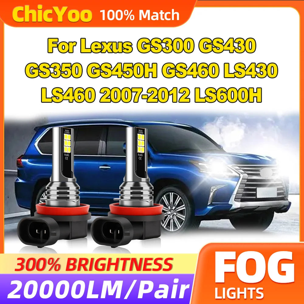 60W LED Fog Lights 20000LM Super Bright Fog Lamp 12V 6000K For Lexus GS300 GS430 GS350 GS4