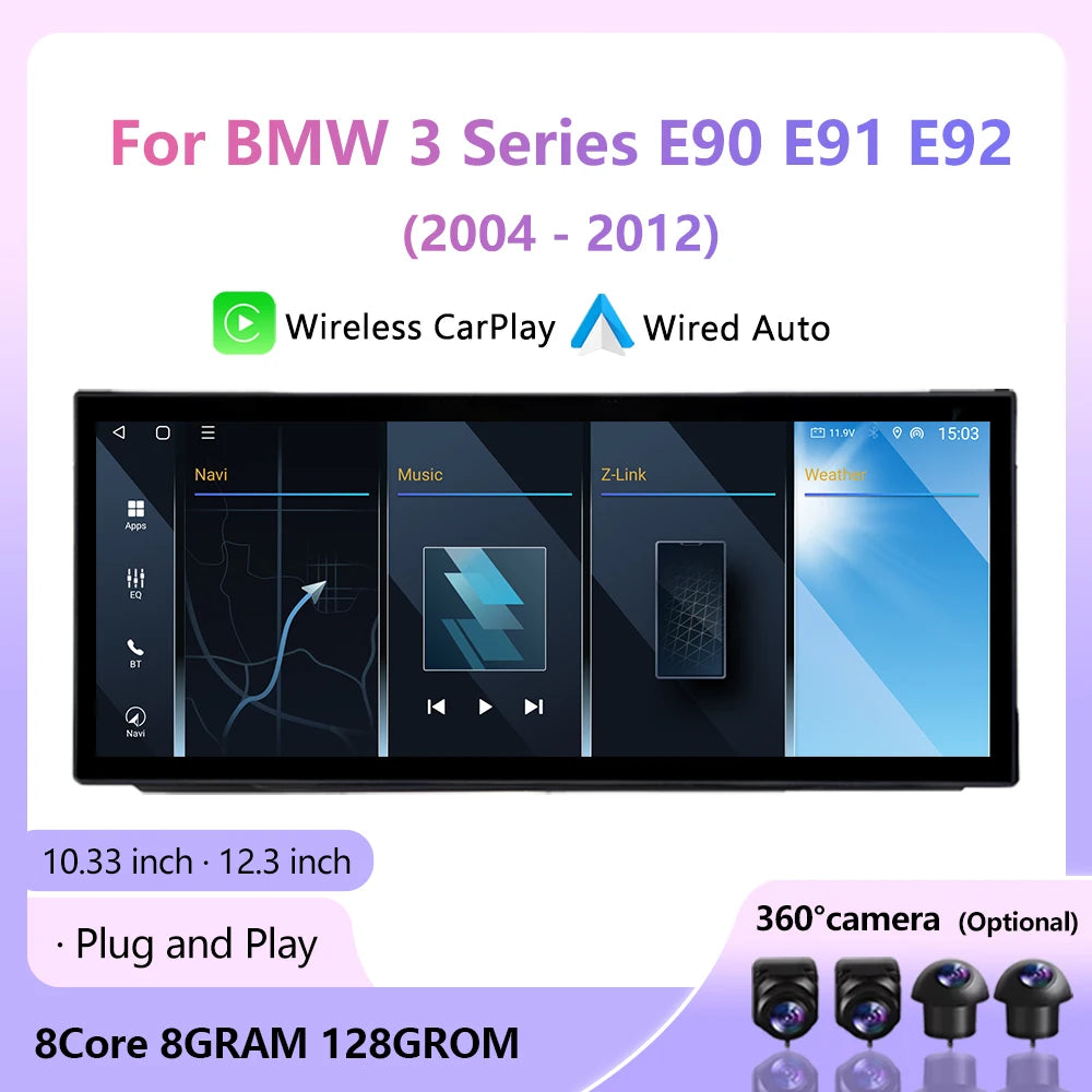 Wireless CarPlay Android16 Auto for BMW 3 Series E90 E91 E92 2004- 2012 CCC/CIC System Rad
