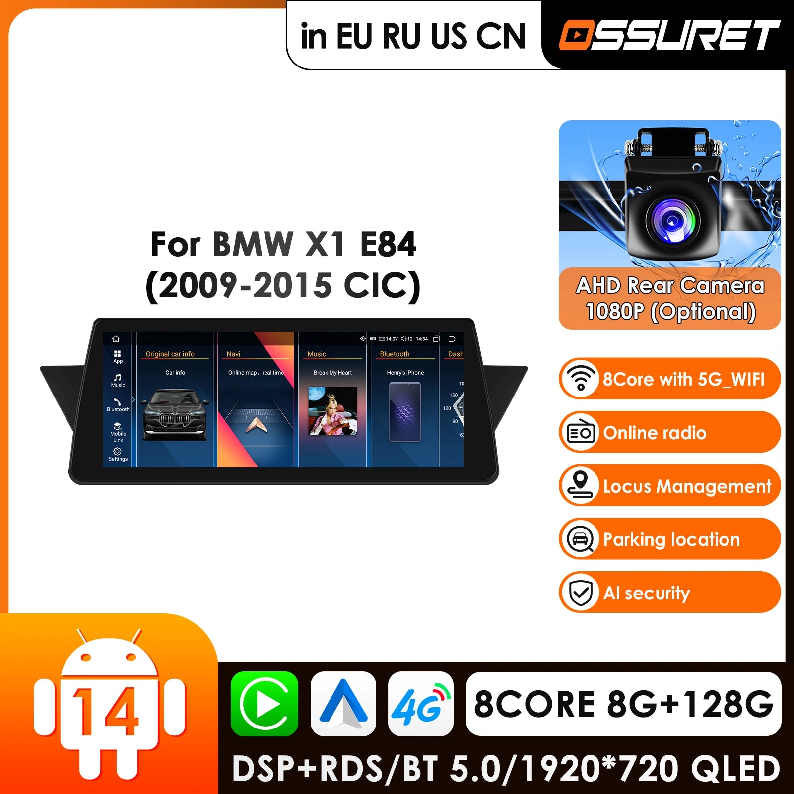 10.25" Android 14 Car Radio GPS Navigation for BMW X1 E84 2009-2015 CIC NBT - Carplay 4G LTE RDS